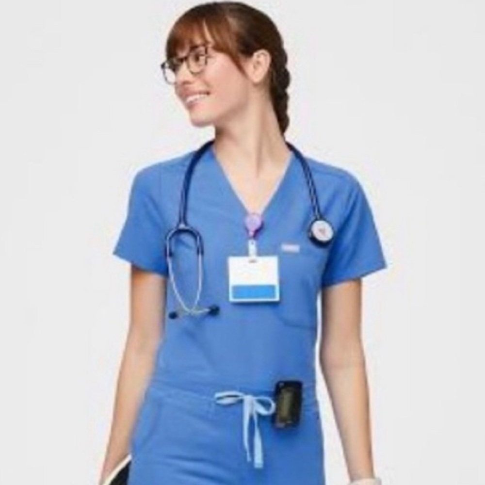 Figs Catarina scrub top Capri blue